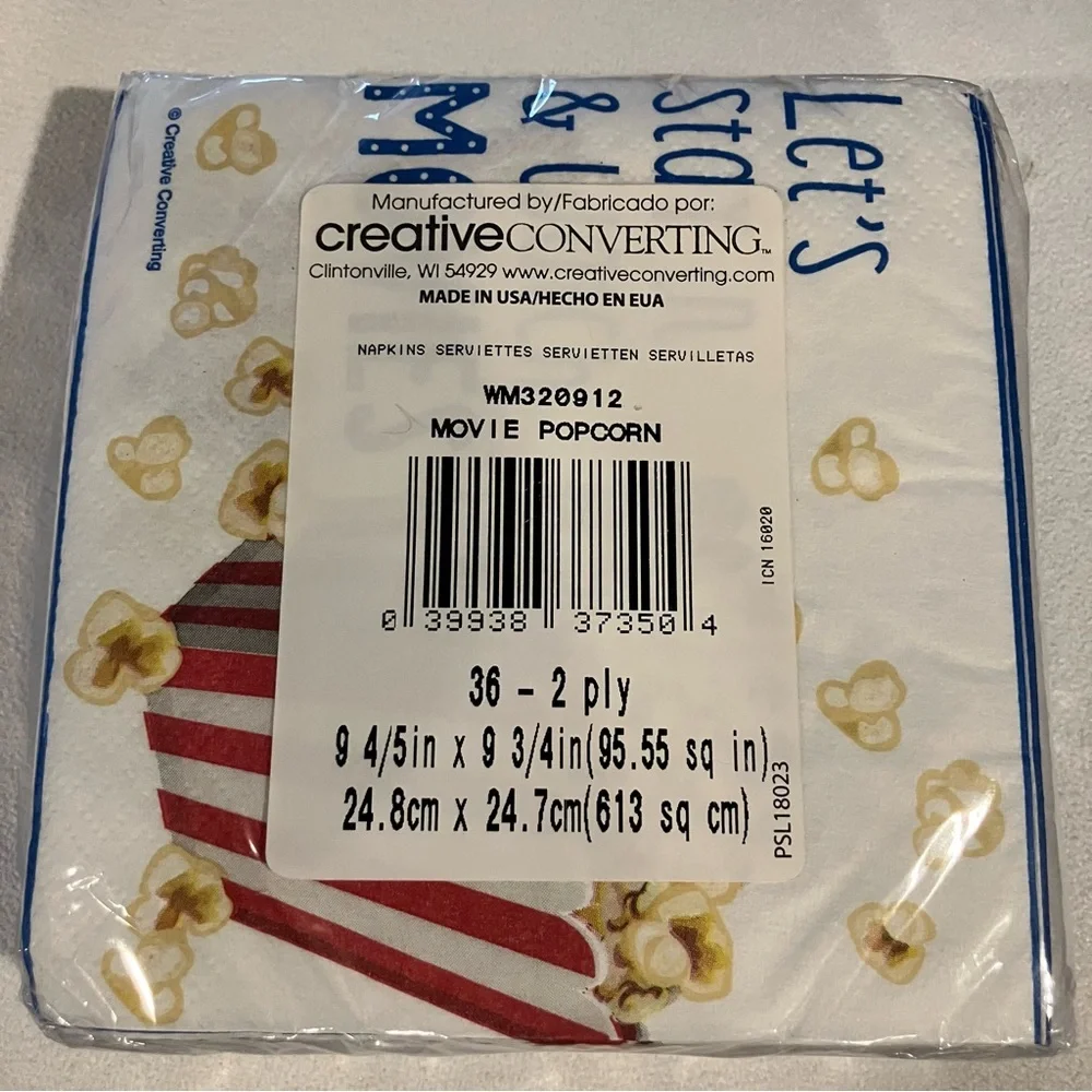 Movie / Popcorn Party Disposable Napkins ‘Let’s Stay in and Watch Movies’ Qty 36